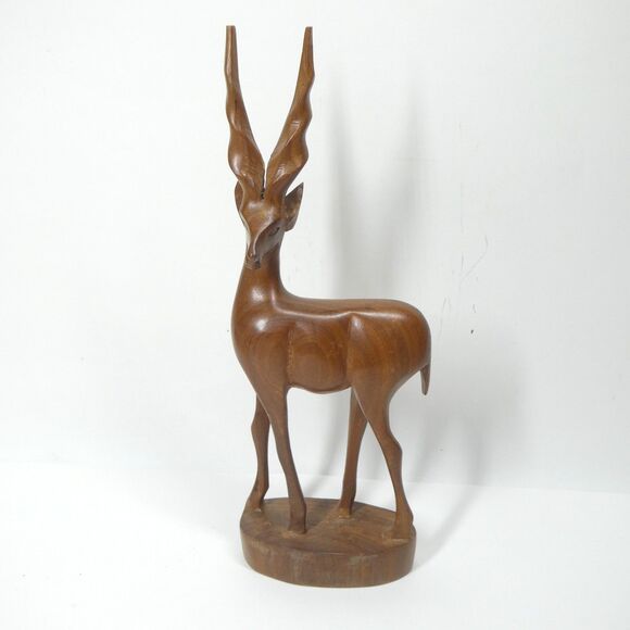 Hand Carved Wood Antelope Deer Statue Vintage 12" Figurine - Picture 1 of 10